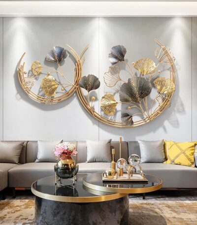 Twin metal crescent decor Double crescent metal leaves  Metal half circles leaves